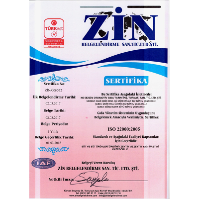ISO 22000: 2005 Gıda Yönetim Sertifikası